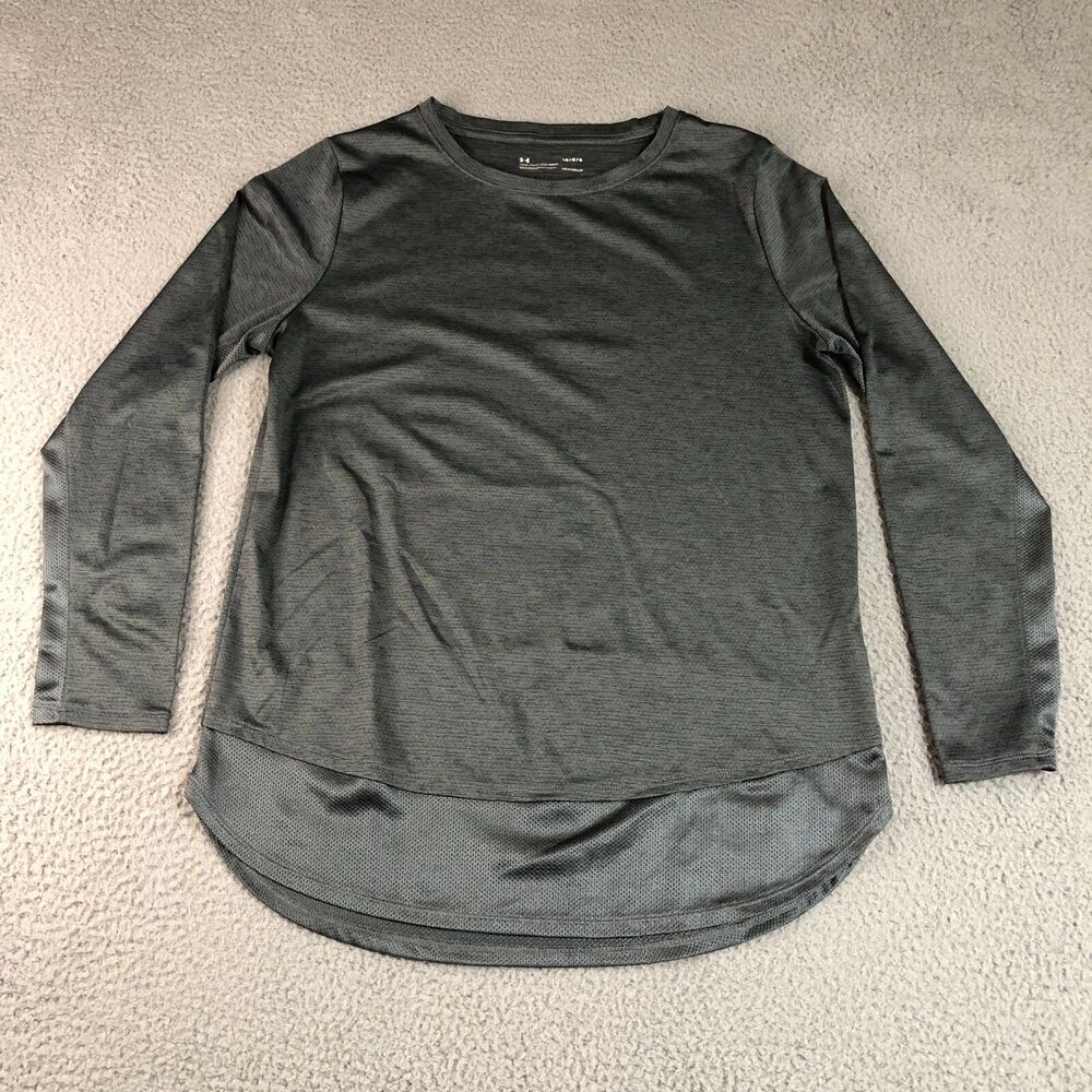 Under Armour Shirt Womens Large Gray Athletic Heatgear Sportswear Long Sleeve